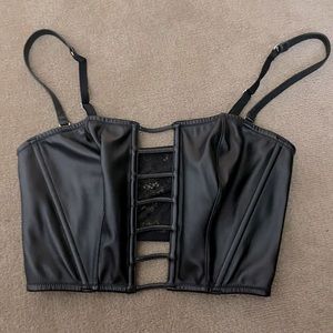 Black faux leather zip up corset top